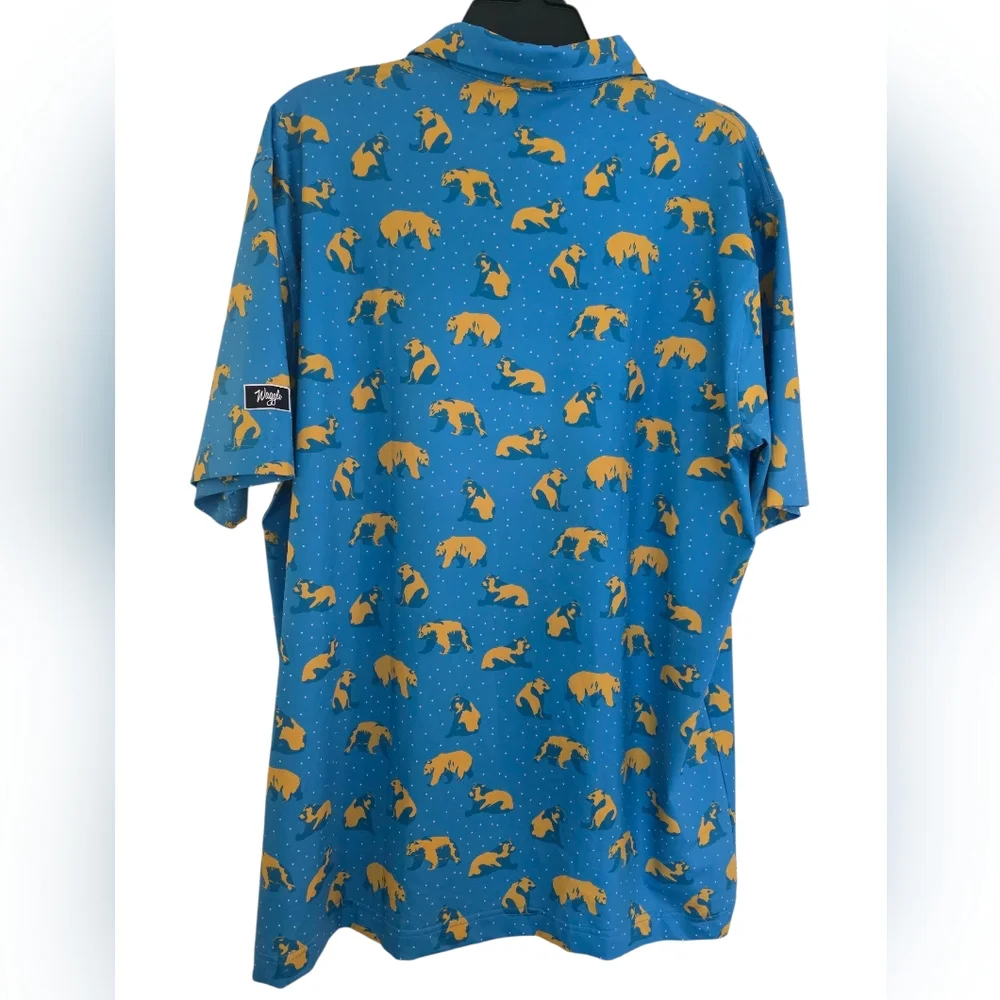 Waggle Polo Golf Performanxe Shirt Short Sleeve Golden Bear Yellow Blue Size L - Picture 3 of 8